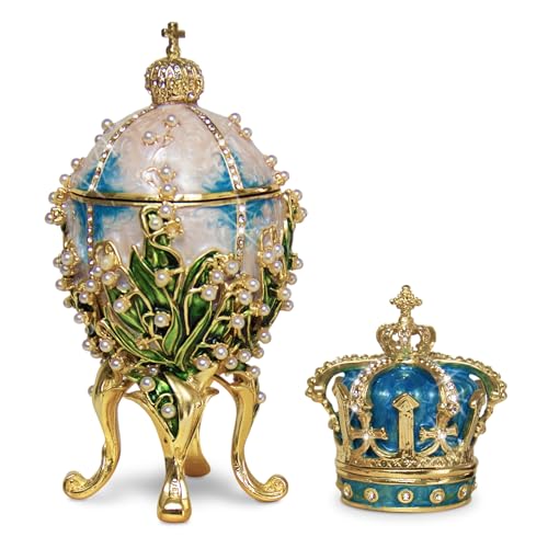 Vtry Decorative Lilies of The Valley Easter Egg Replica 5.9 White