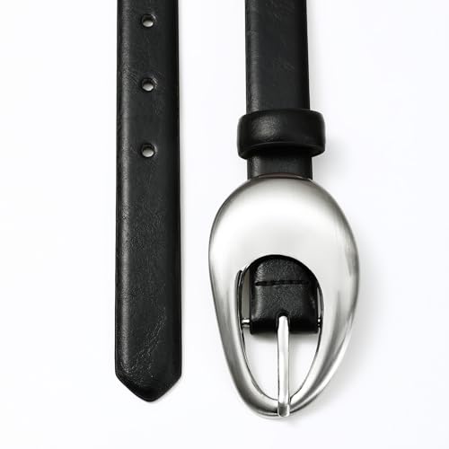 Black Belt Women Synthetic Leather Waist Belt with Shiny Silver Oval Buckle for Women Casual Formal Wear3