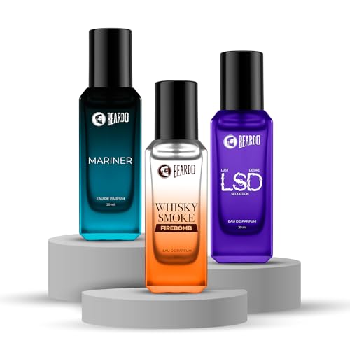 Beardo FUSION Trio Perfume Set – LSD,Mariner & Whisky Smoke Firebomb Perfume for Men (20ml x 3) | Long Lasting Fragrance | Long Lasting Perfume for Men | Gift for Men | Gift for Friend