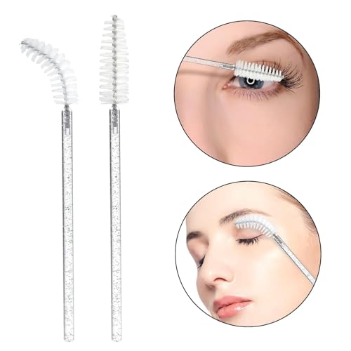 Image of G2PLUS 300PCS Crystal Mascara Wands, White Eyelash Brush Applicator, Disposable Spoolies Makeup Kits for Applying Mascara, Lash Extensions and Eyebrow Brush