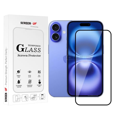 Image of ScreenUp Tempered Glass For Apple iPhone 16 - Ultra Clear, 9H Scratch Resistant, Full Coverage, Easy Install Screen Protector