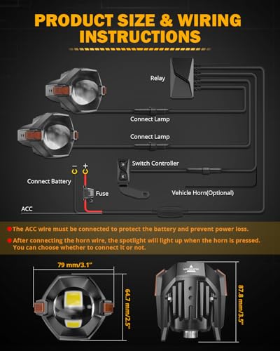 Image of Auxbeam MT8 Series Motorcycle Fog Lights Auxiliary Lights Driving Lights | 3 Inch, 8+1 Light Modes, Start-up DRL, White & Amber Dual-Color Beam, IP67 Waterproof, for Motorcycle ATV UTV Pickup Truck