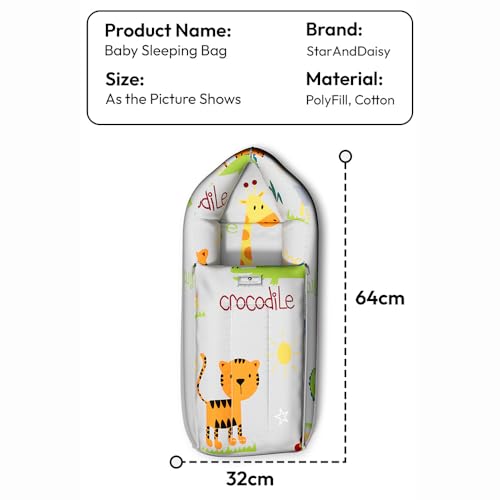 Image of StarAndDaisy 3 in 1 Baby Sleeping Bag for New Born /Baby Bedding Set for New Born /Soft and Comfortable Baby Bed for 0-12 Months /Washable & Foldable Cotton Design (Animal Print)