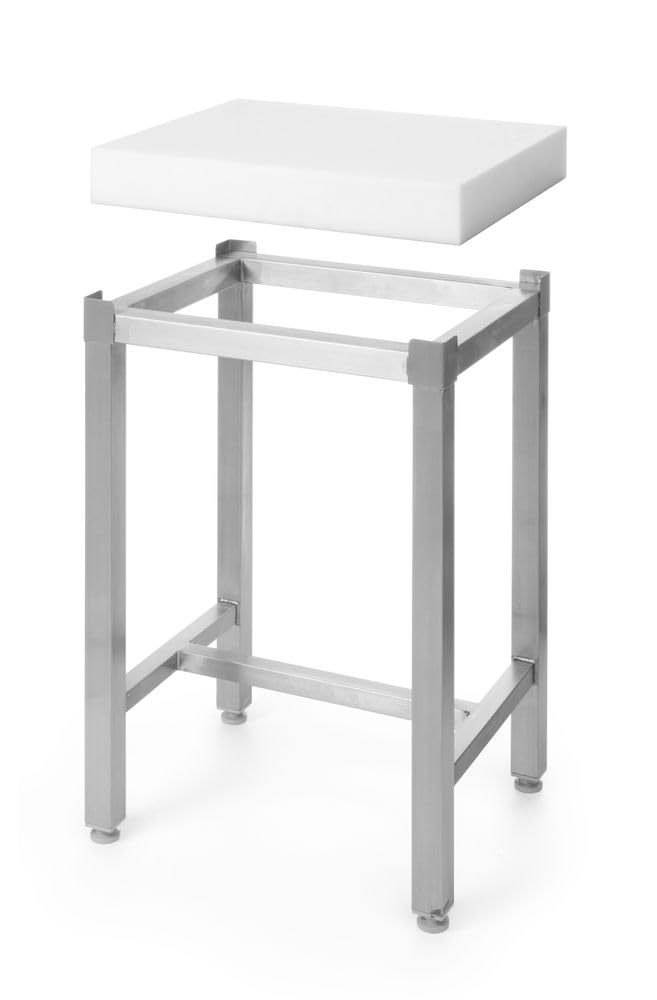 HENDI Base, soporte, para los bloques de cortar de HDEP de HENDI con códigos: 505663 y 505656, base reforzada para los bloques de carnicero, patas ajustables, 500x400x(H)750mm, acero inoxidable