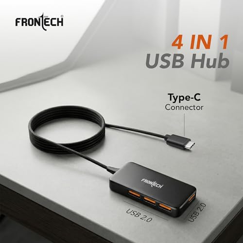 Image of Frontech 4-in-1 USB Hub | Type-C to 4x USB 2.0 Ports | 480Mbps Data Transfer | 1.5m Long Braided Cable | Plug & Play | Compact & Lightweight Design | Laptop, PC & Tablet | 1 Year Warranty (NC-0083)