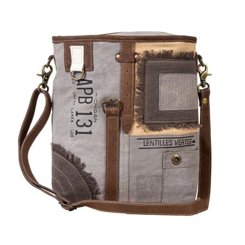 Myra Bag Shoulder Bag for Women - Western Upcycled Canvas & Leather Gray