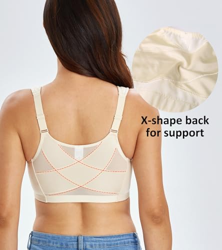 Image of Lemorosy Women's Plus Size Full Coverage Front Closure Posture Back Unpadded Wireless Double Support Minimizer Bra