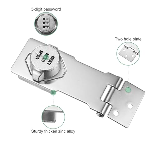Image of M METERXITY 2-Pack Keyless Combination Lock, 4.3 inch Zinc Alloy Mechanical Password Twist Knob Hasp Locks Latch, 90 /180 Degree Barn Door Lock for Cabinet /Closet /Garage /Drawers /Garden [Silver]