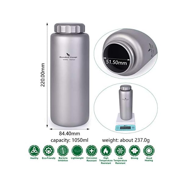 Boundless Voyage Titanium Sport Water Bottle 35.5 fl oz 1050ml Ultralight Leakproof for Outdoor Camping Hiking - Image 4