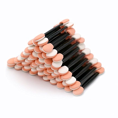 KINGLAKE 100 Pcs Disposable Eyeshadow Brush Applicator Dual Sided Oval Sponge Tipped Makeup Tool
