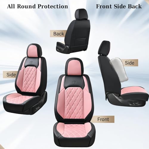 Image of Coverado Leather Seat Covers, Car Seat Cover Front Seats, Waterproof Seat Covers, Luxury Faux Leather Car Seat Protectors, Black and Pink Car Seat Cover Universal Fit for Most Cars