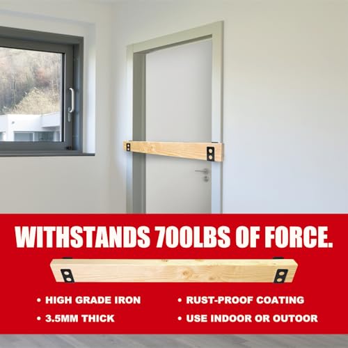 SecurityMan Heavy Duty 2x4 Door Barricade Brackets - 700lbs of Force, Door Brace Install in -(2pc) Thick 3.5mm Iron Metal U Bracket | Rust Proof - Gate Bar Holder for Indoor/Outdoor Door Security Bar