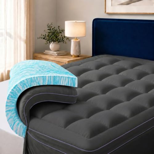 Image of ABENE 3 Inch Dual Layer Memory Foam Mattress Topper Full, 2 Inch Memory Foam Plus 1 Inch Down Alternative Pillowtop Mattress Pad, with Bedside Pocket, Support for Back Pain (Full, Gray)