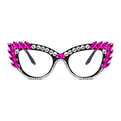 Image of FEISEDY Rhinestone Crystal Women's Blue Light Blocking Glasses Vintage Cat Eyes Sparkling Anti Fatigue Glasses B4153