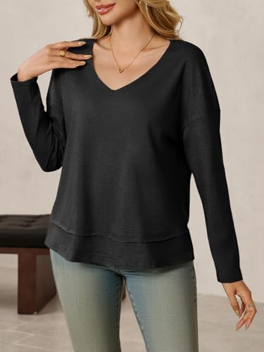 Image of Cicy Bell Womens Long Sleeve T Shirts V Neck Casual Flowy Tops Fall Fashion Loose Fit Basic Tees