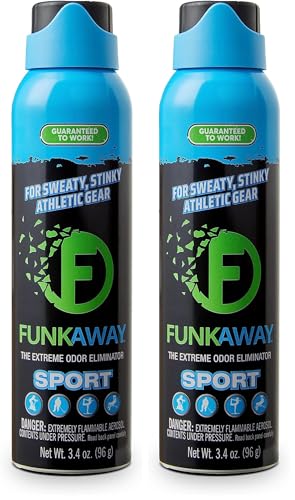 FunkAway Sport Aerosol Spray, 3.4 oz, The Extreme Odor Eliminator Refreshes Shoes and Sports Gear, For Stuff You Can't Put In The Wash, Satisfaction Guaranteed (Pack of 2)