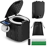 Synvion Portable Camping Toilet for Adults, Foldable Travel Toilet with PU Cushion Seat, 5L Capacity, Waste Bags & Carry Bag, Compact & Easy to Clean for Outdoor, Road Trips & Emergency Outdoor Use