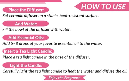 Image of Earth N Pure Diffuser Gift Set | Pack of - 1 Rose Essential Oil Therapeutic Grade - 15ml, 1 Ceramic Aroma Diffuser /Burner, 2 Tealight Candles | for Home Decor