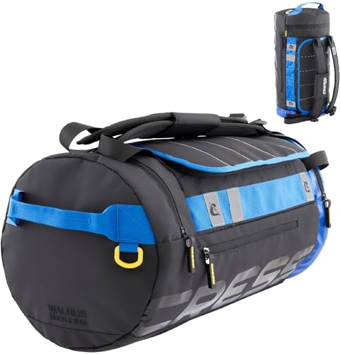 CRESSI seit 1946 - Walrus Pool Duffle Backpack - Multifunktionale Tasche, die in Sekundenschnelle vom Rucksack zum Handgepäck, ideal für Männer und Frauen fürs Schwimmbad, Schwarz/Blau, 35 L