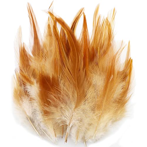 HaiMay 200 Pieces Gold Feathers for Craft Wedding Home Party Decorations, 3-6 Inches Saddle Hackle Rooster Feathers Craft Feathers