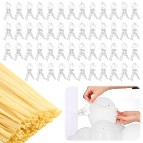 Image of Amyhill 50 Pack 3.5 Inch Balloon Arch Clips 100 Pcs 260 Long Balloons Kit | 3.5 Inch Large Heavy Duty Clip, Plastic Transparent, Clear 260 Long Balloons, For Arch Backdrop Garland, Long Twisting Decor