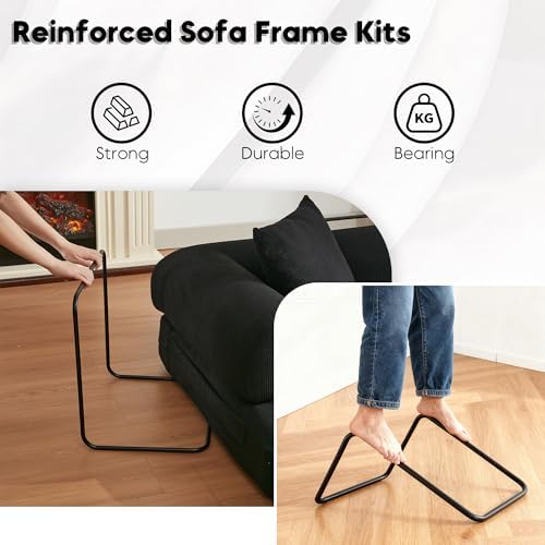 Convertible Sleeper Sofa Bed with Cylindrical Pillow, Corduroy Folding Mattress Couch with Fixed-Shape Frame, Floor Sofa Lounge Couch for Living Room Bedroom Lounge Studio-Black