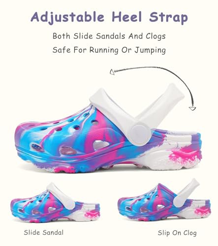 Image of Boys and Girls Tie Dye Clogs for Kids,Unisex Eva Mules for Big Kid,Little Kid,Boy and Girl Closed Toe Slide Sandals,Black and White