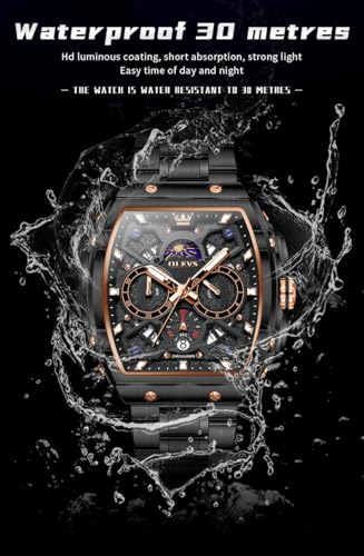 Image of OLEVS Men Watches Business Dress Chronograph Big Square Quartz Analog Male Watch Silicone Strap Waterproof Date Gift Mens Wrsit Watch Silver