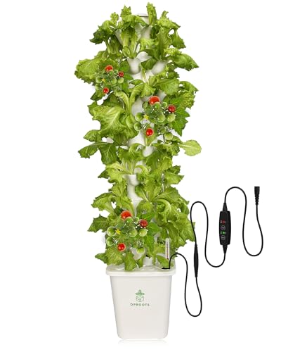 DPROOTS Hydroponic Tower Growing System，45 Pods Vertical Garden，Suitable for Indoor and Greenhouse, Grow Herbs and Vegetables，Houseplant Farming with Water Circulation and Automatic Timer