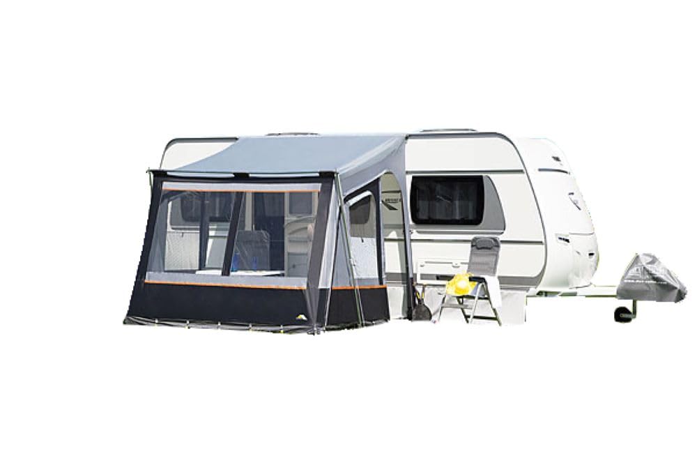 DWT Wohnwagen Vorzelt Fortuna II - 250 x 280 cm - Reisezelt grau mit Abspannmaterial und Tragetasche