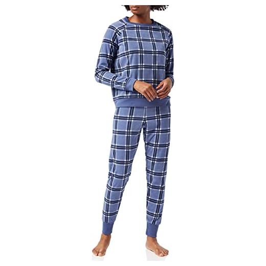 Iris & Lilly Pijama de Forro Polar Mujer, Azul Aciano Blanco A Cuadros, 36