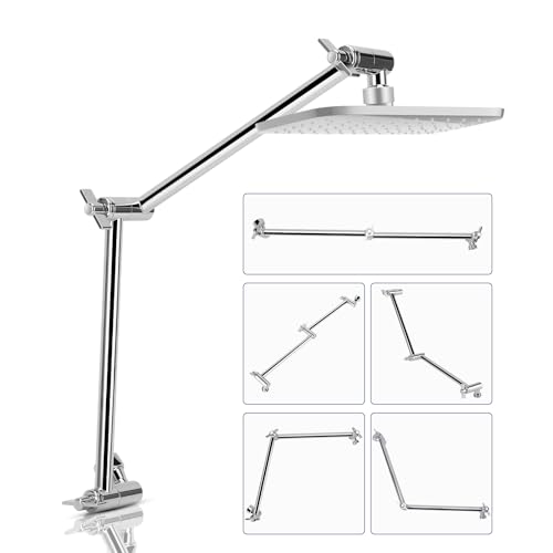 Gugxiom Prolongateur de pommeau de douche, bras de douche réglable de 46 cm, montage sans outils, chromé, bras de douche extensible pour n'importe quel angle de douche, connecteur universel G1/2