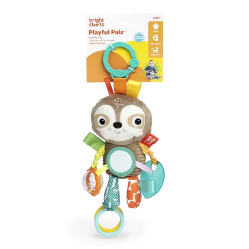 Image of Bright Starts Sloth Plush Playful Pals Take-Along BPA-Free Stroller Baby Toy, Age Newborn+ 1 Count (Pack of 6)