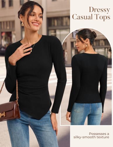 GRACE KARIN Womens Long Sleeve Tops Ribbed Knit Basic Blouses Black M - image 3