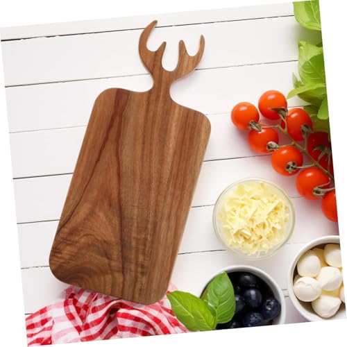 Tabla de cortar de madera maciza con diseño de astas de reno y superficie reversible para frutas y carnes miniatura 5