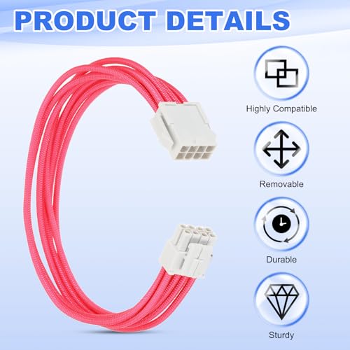 Cable CPU 8 pin PATIKIL blanco rosa ideal para personalizar el cableado de torres PC Gaming 4