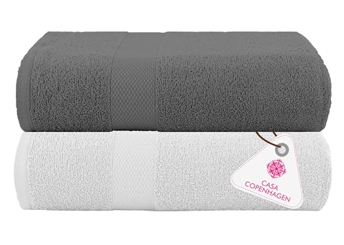 Image of Casa Copenhagen, Super Soft Feather lite Collection 2 Pieces 100% Cotton Large Bath Towel (Size : 75 x 150 cm) - White & Grey