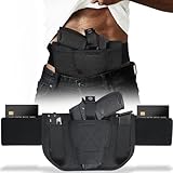 Belly Band Holster for Concealed Carry - Gun Holster for Men & Women, Ambidextrous Design, Double Mag Pouch for Most Pistols and Revolvers