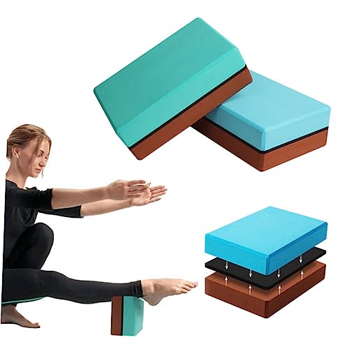 Toddmomy 2Pcs Double Colored High Density Yoga Brick Eva Blocks for Fitness Stretching Aid Blue Dark Brown Green Dark Brown