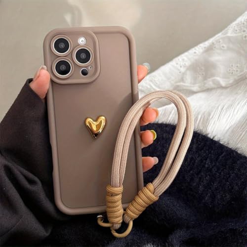 Coque iPhone 14 Pro Max café cœur doré pour ne plus jamais faire tomber son téléphone