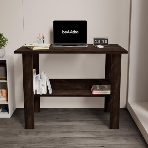 Image of beAAtho Spectrum Desk - Multipurpose Workstation for Home, Office, or Study, Engineered Wood with Large Spacious Top, Open Shelf Storage, Durable & Tested for Strength, Easy to Assemble.(Brown)(DIY)