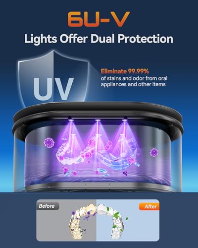 Image of BYASKZIV Ultrasonic Jewelry Cleaner, 48KHz Ultrasonic Cleaner Machine with 20oz 304 Stainless Steel Tank, Dual Modes & LED Display - for Jewelry, Eyeglasses, Watches, Dentures, Retainers & More-Black