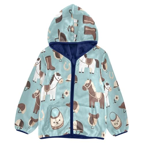 Horse Riding Gear Pattern_1 Toddler Fleece Jacket Girl Boys Hooded Fleece Jacket Coat Warm Outwear Zip-up 3-10T