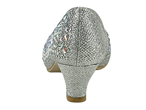 Fifty Tops Girls Fashion Kitten Heels - Glittering Rhinestone Dress Shoes For Kids - Peep Toe Low Pump Sandals For Fancy Events - Great For Weddings, Pageants, Church, And More (Silver-2) #TOP2