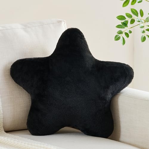 CANGHI Star Pillow 15.7" Black Star Shaped Decorative Throw Pillow for Couch Bed Aesthetic Plush Floor Seating Cushions with Soft Faux Rabbit Fur for Sofa Bedroom Living Room