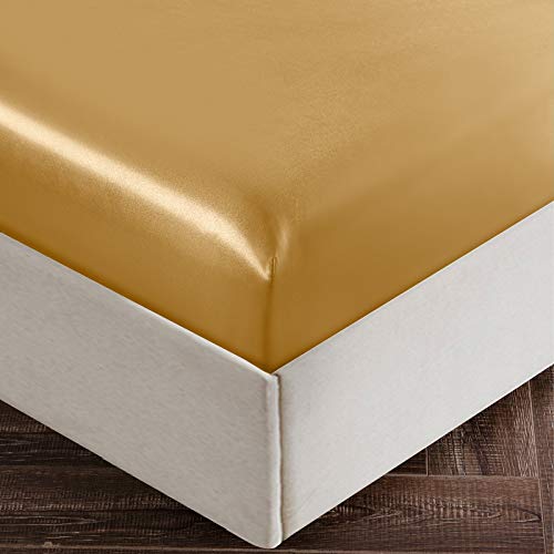 Siinvdabzx 4Pcs Satin Sheet Set King Size Ultra Silky Soft Gold Satin King Bed Sheets With Deep Pocket, 1 Fitted Sheet, 1 Flat Sheet, 2 Envelope Closure Pillowcases #TOP3