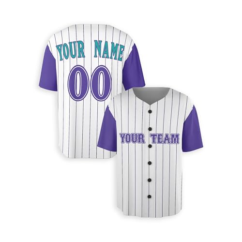 Jersey personalizado de béisbol con rayas moradas para hombres, mujeres, jóvenes, niños pequeños y bebés - Agrega tu nombre y número - Opciones con o sin ribete miniatura 2