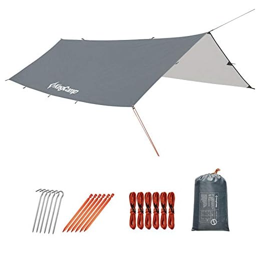 KingCamp Camping Tarp, Waterproof Hammock Rain Fly, Portable Camping Sunshade for Beach, Picnic, Outdoor Activities - Ultralight Camping Gear Must Haves, Backpacking Tent Tarp Easy to Set Up