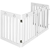 COSTWAY Absperrgitter Hunde, Schutzgitter Holz, Kindergitter klappbar, Treppengitter 60cm Hoch, Hundeabsperrgitter flexibel Türschutzgitter (4 Paneelen, Weiß)