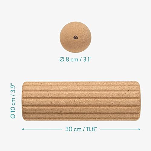 Navaris Cork Massage Roller Ball Set (2 Pieces) - Includes Cork Roller 30cm and Cork Massage Ball 8cm - Rollers for Back and Muscles